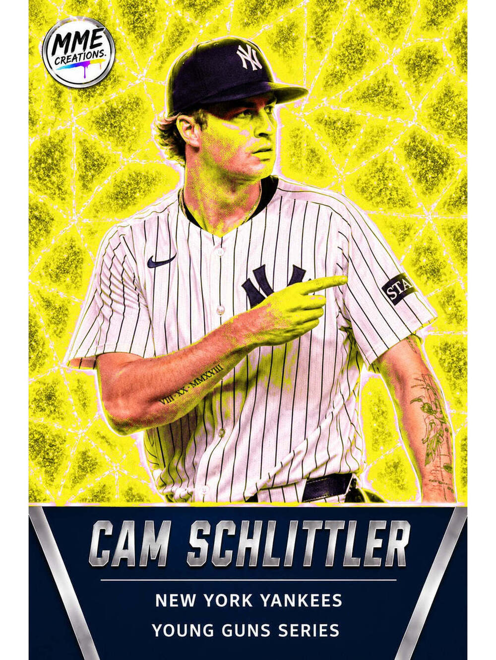 4308 Cam Schlittler Young Guns Laminated Custom Baseball Card Bright Yellow Ice